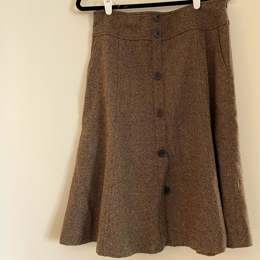 Zara Tweed Front Button A-Line Skirt